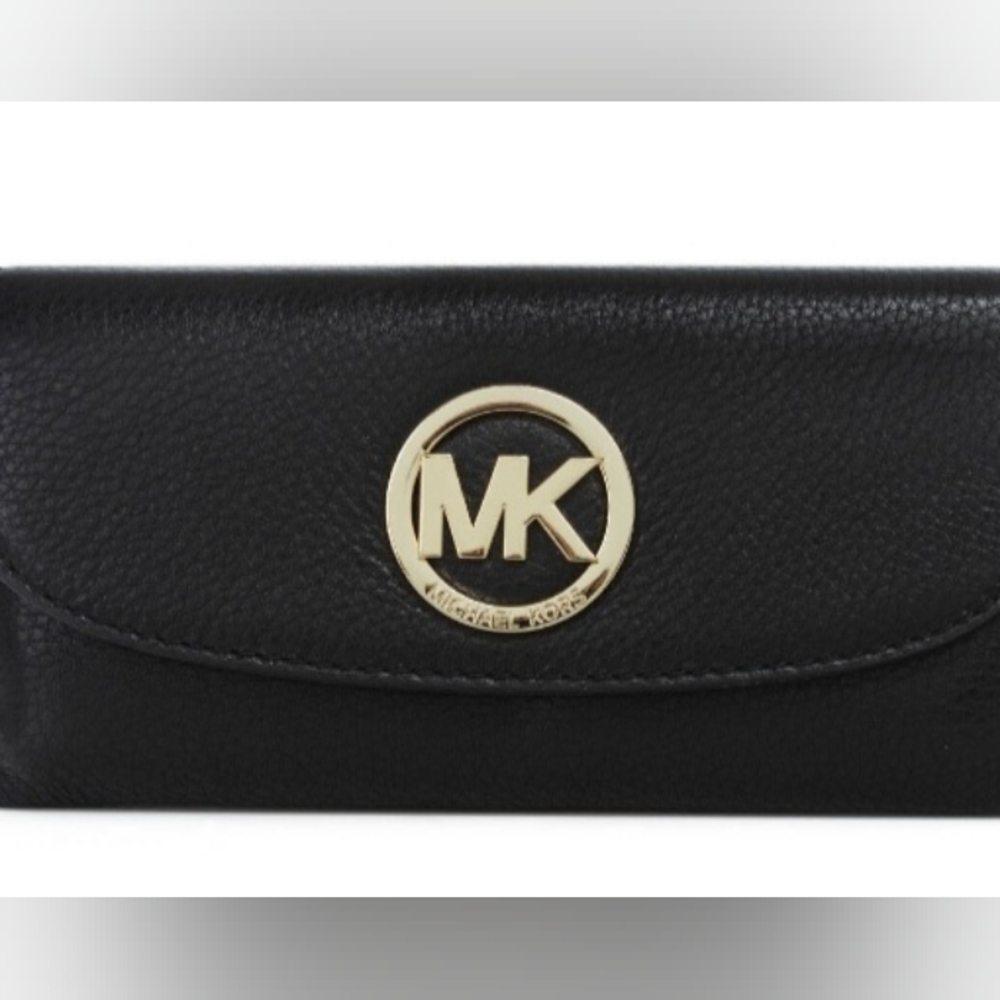Michael Kors Black Pebbled Clutch/Wallet with Gold Logo